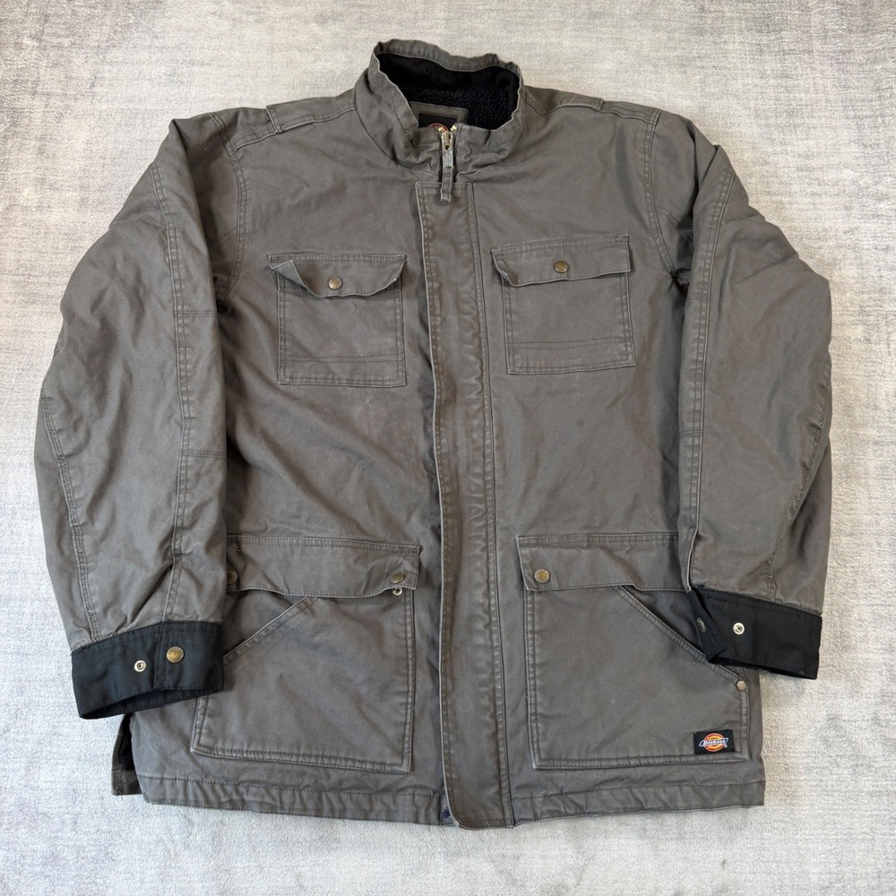 Dickies Jacket Mens XL Gray Flex Canvas Sherpa Lined Field Chore Coat Workwear